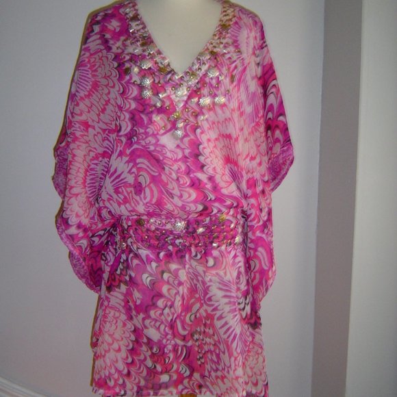 Pink Patterned Swim Coverup - Picture 1 of 8